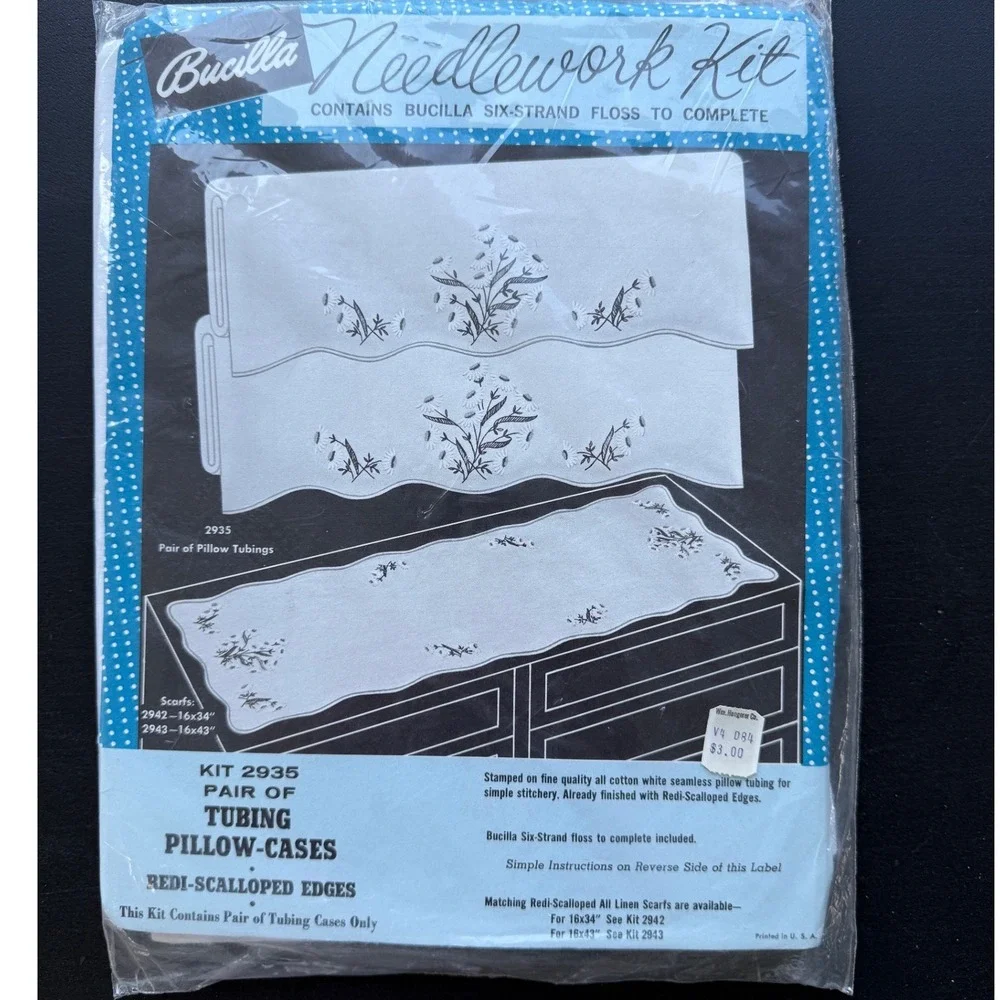 Bucilla Needlework Kit 2935 Pair of Tubing Pillow-Cases Redi-Scalloped Edges